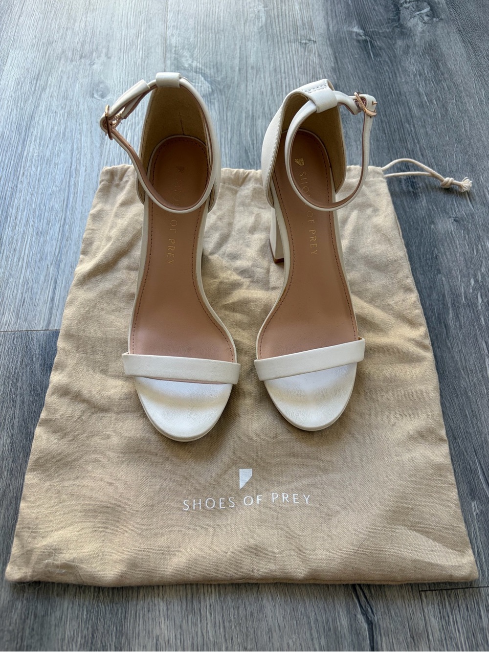 Shoes of Prey Women's Wedding White Ankle-Strap Block Heel Sandals Size 5.5